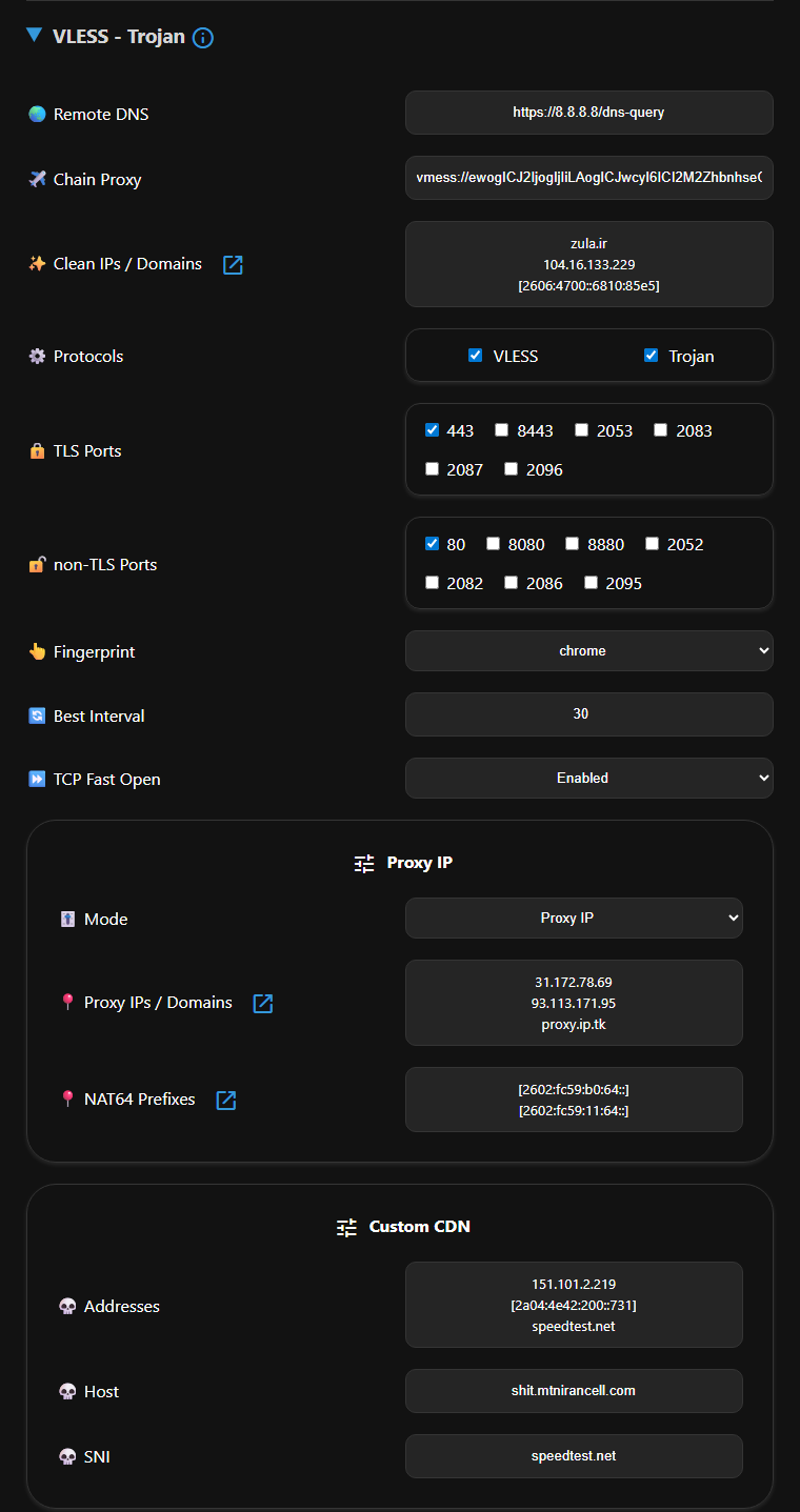 VLESS and Trojan settings